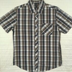 RVCA Men's Brown Plaid Cotton Button Down Shirt